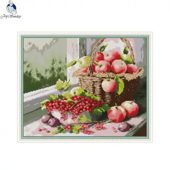 Alma, cseresznye keresztszemes készlet DIY művészeti minta 14CT 11CT gróf nyomtatott vászon anyagból, hímzett konyha, étterem dekoráció