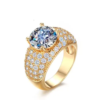 Divat Kerek Vágott Cirkon gyűrű Berakásos Arany Színű Esküvői Gyűrű Női Strasszos Íj Eljegyzési Gyűrű Női Ékszerek