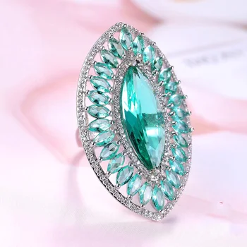 Luxus ct Nagy Ovális Vágott AAA Cirkon Gyűrű Micro Burkolt Világos zöld CZ Gyűrű Női férfi Divat Plata Ékszer Női Gyűrű