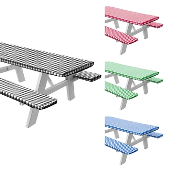Vinil-Piknik Asztal, Pad Felszerelt Terítő Takarja, Kockás Design, 3-darabos Készlet 2021