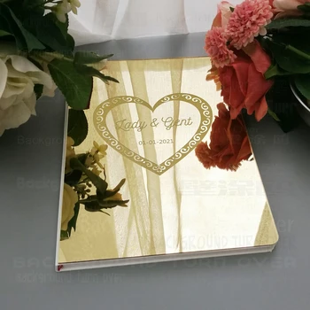 Vendégkönyv Esküvői Vendégkönyv Személyre Szabott Gravír Faragni Tükör Üres Szívességet Egyéni Nevek Dátuma Fedezze Ajándék Aláírás Dekoráció G022