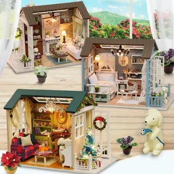 Fa Kivitelező babaház Bútorok DIY Ház 3D-s Tervező, Miniatűr Doboz Puzzle-Modell Babaház Készletek, Játékok Ajándék