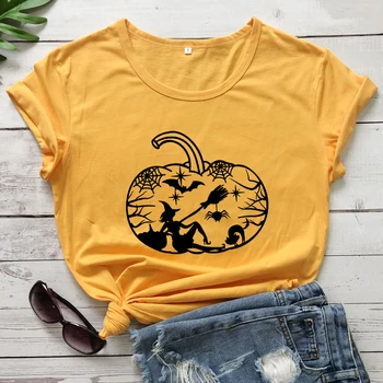 Tök Boszorkány, 100% Pamut póló Trendi Őszi Halloween Party Ajándék Tshirt Vintage Boszorkány, Grafikus Póló Felső