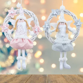 Új termék, a fehér angyal garland rattan kör rózsaszín ajtó lóg a Karácsony fa medál, Karácsonyi dekoráció, elrendezése, kellék