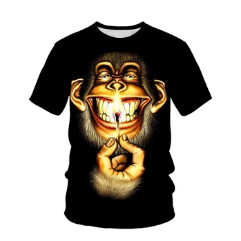 Hip-hop Divat nyári új, furcsa állat a majom a 3D nyomtatás férfi póló O-nyak egyéni alkalmi férfi utcai laza póló
