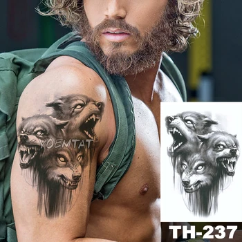Vízálló Ideiglenes Tetoválás Matrica Vázlat három farkas fej minta állatok a Víz Transzfer body art flash hamis tetoválás