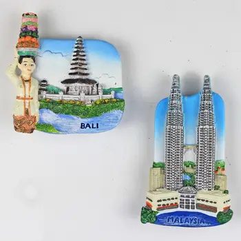 Malajziai Petronas ikertornyok Turisztikai Ajándékokat Otthon Dekoráció 3D Gyanta Hűtőszekrény Matricák Utazás Bali Hűtő Mágnes Szuvenír