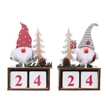 2021 Új, Fából Készült Naptár A Karácsonyi Gnome-Mikulás Játékok, Baba, Dísztárgyak, Karácsonyi Parti Dekoráció