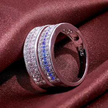 Teljes Strasszos Gyűrű A Nők Sorban Kék Rózsaszín Cirkon Gyűrű Női Divat Vintage Pár Jegygyűrűt Femme Fél Gyűrű