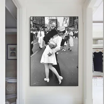 Fekete, Fehér, A Csók, A Times Square-Poszter, Nyomatok Retro Vászon Wall Art Festmény Kép Dekoráció Nappali Otthona