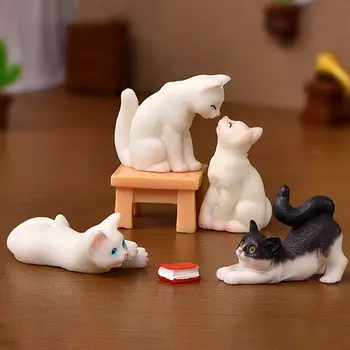Gyanta, Macskák, Cica Figura Állat Modell Micro Táj Lakberendezés Miniatűr Tündér Kerti Dísz Dekoráció Kiegészítők Modern