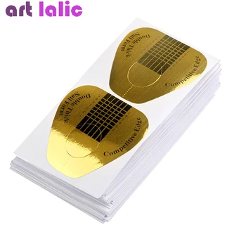 100 Arany Patkó Alakú Köröm Formája Útmutató Szobrászat Akril UV Gél Köröm Tipp Kiterjesztését Formában DIY Útmutató Stencil