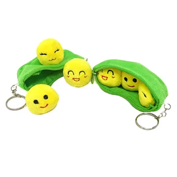 4 Hüvelyk Kreatív Plüss Keychains Mini Plüss Játékok Bab Táskák Aranyos Sárga Borsó Borsó Szója Pod kulcstartó Szuper Ajándék