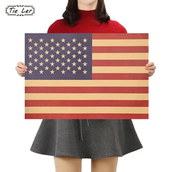 NYAKKENDŐ LER Amerikai Zászló Plakát Retro Nosztalgia nátronpapír Poszter, Bár, Kávézó, Belső Dekoratív Fali Matrica 51.5X36cm