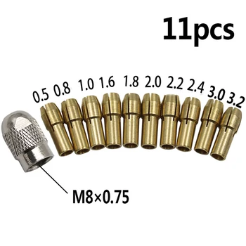 11PCS/Set Réz Gyakorlat Collet Chuck Bit 0.5-3.2 mm 4.8 mm-es Szár Csavar Dió helyett Dremel Forgó Eszköz