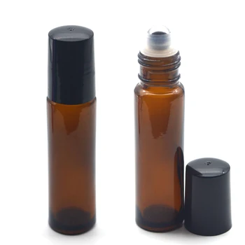 10ml Amber Roller Üveg Üres Illat, Parfüm, illóolaj Üveg Roll-On Fekete Műanyag Kupak Folyékony Üveg 3pcs