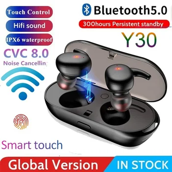Y30 TWS Vezeték nélküli Blutooth 5.0 Fülhallgató zajszűrő Headset 3D Sztereo Hang, Zene In-ear Fülhallgató, Android, IOS mobiltelefon