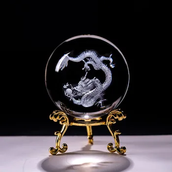 Kristálygömb 3D Lézer Gravírozás Példányok Kreatív Feng Shui Pohár Sárkány Gömb Gömb Esküvői Kézműves Otthon Dekoráció, Dísz, Ajándék