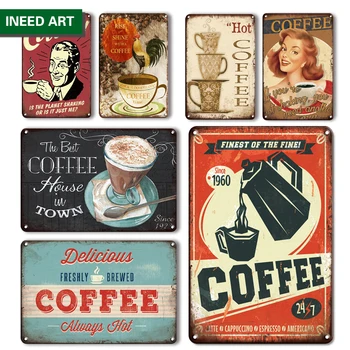 Kávéház Fém Adóazonosító Jel Vintage Dekoratív Fali Poszter Retro Lakberendezés Konyha Fali Dekoráció