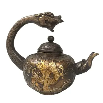 Művészet Antik Gyűjtemény Kínai Régi Bronz, Kézzel készített Sárkány Pot/Dekoratív Teáskanna,Hosszú 18 CM,Magassága 15CM