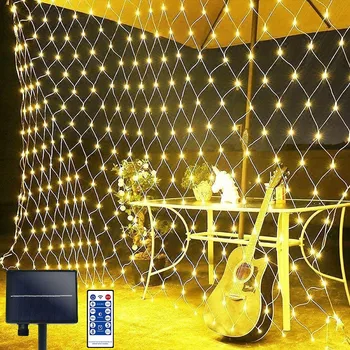 Solar Net Háló String Fény 1.5x1.5M 3X2M LED Kültéri Solar Net Fény Távoli Kertben, Teraszon a Fal Tető Függöny Jégcsap Fények