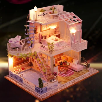 2022 HS DIY babaház Miniatűr-Készlet Bútor Modell Épület Játékok Karácsonyi Ajándék 3D-s faház Miniatúrák