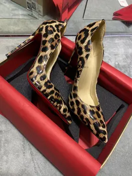 a nők szivattyúk luxus valódi bőr kiváló minőségű leopárd magas, vékony sarkú hivatal cipő divat femal magas heeles cipő 34-43