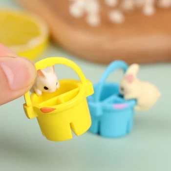 Kreatív Új 1:12 Babaház Miniatűr Aranyos Rabbit Vizet Hordó Vödör Modell Micro Táj Dekoráció Gyerekek Játék Játékok Ajándék