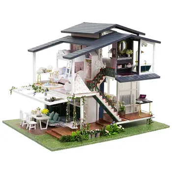 DIY Mini Babaház Kit Japán Stílusú, Fából készült babaház Bútorok, Kiegészítők Monet Kert, Ház Baba gyermekjátékok