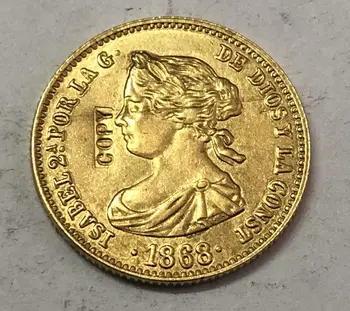 1868 Spanyolország 10 Escudos-Isabel II. Arany Érme Másolata