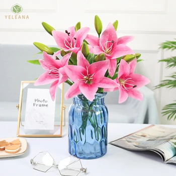 Mesterséges Virágokat Lily Latex Magas Minőségű Liliom Szépség Örökre Esküvői Virágok Flores Artificiales Para Decoracion Hogar