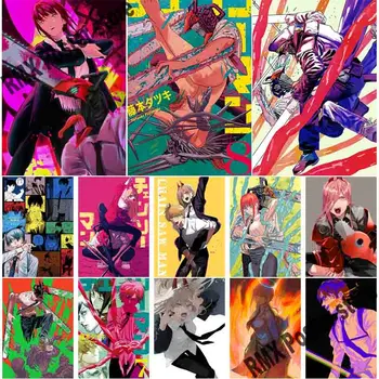 Forró Anime Láncfűrész Ember Plakátok Fehér Bevonatos Papír Nyomatok Anime Poszter Otthon Dekor, Fali Matricák Hálószoba Tanulmány, Bár Art Festmény