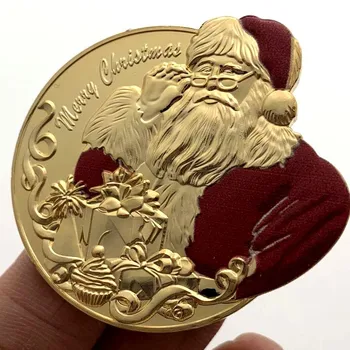Mikulás Ajándékokat Ad Aranyozott Medál Új, 2020-ra Emlékérme Karácsonyi Színes, Különleges alakú Dombornyomott Jelvény