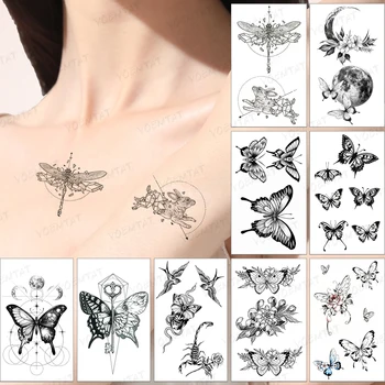 Vízálló Ideiglenes Tetoválás Matrica Vonal Geometriai Egyszerű Nyúl Szitakötő Flash Tetoválás Hamis Tatto A Body Art Nők, Férfiak