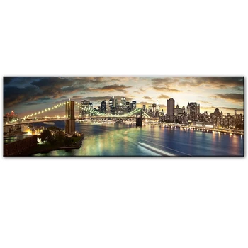 Éjszakai Nézetre, a Brooklyn-Híd Tájkép Vászon Festmények a Falon Művészeti Poszterek, Nyomatok, Modern, New York-Vászon Kép