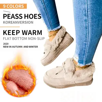 Meijuner 2020-as Őszi-Téli Új Plüss Cipő Női Plusz Bársony Meleg Lapos Csúszásmentes Pamut Cipő
