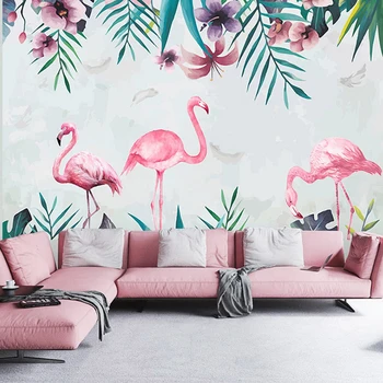 3D-s Egyéni Fotó Flamingó Rózsaszín Levelek Szív Virágos Tapéta A nappaliban Kanapé, Hálószobában Otthon Dekor, Fali Freskó