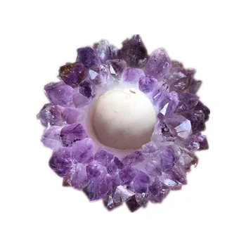 Természetes Ametiszt drágakő, kvarc kristály klaszter lotus forma Tealight gyertyatartó legnépszerűbb Gyertyatartó haza decoratio