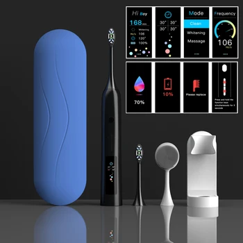 WEASTI USB akkumulátor, vízálló intelligens színes kijelző felnőtt fogfehérítés automatikus szónikus elektromos fogkefe