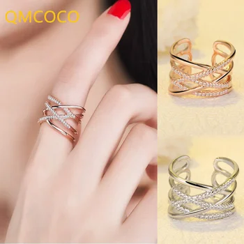 QMCOCO 925 Ezüst Csillogó Aranyozott Gyűrű Finom Elegancia Ékszer Női Divatos Többrétegű Geometriai Esküvő Party Kellékek