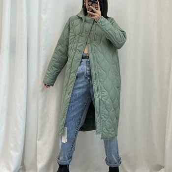 2021 Új Téli Vintage Zöld Női Anorák Meleg kabát Kabát Alkalmi Kapucnis Női Felsőkabát, Meleg, Laza Hosszú Outwear Széldzseki