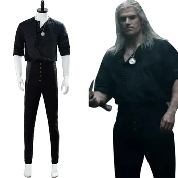 Geralt a alapján ezután Cosplay Jelmez Viselet Póló Férfi Fekete Öltönyben Halloween Farsang Jelmez Egyéni