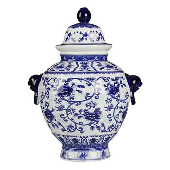 Jingdezhen Kék, Fehér Rizs-mintával Díszített Üveg Kerámia Tartály Finom porcelán teásdoboz-Tároló Tartály