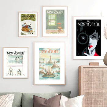A Lány New Yorker Magazin Címlapján Wall Art Vászon Festmény Északi Poszterek, Nyomatok, Vintage Falon Képek Nappali Dekor