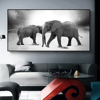 Modern Minimalista Elefánt Fekete-Fehér Háttér Festmények Vízszintes Állat Fal Képet Hoom nagy Méretű Plakát, Dekor