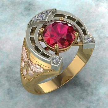 Évjárat Arany Színek Patkó Alakú Gyűrű a Nők Üreges Design Intarziás Piros Cirkon Női Gyűrű Ékszer Esküvő Party