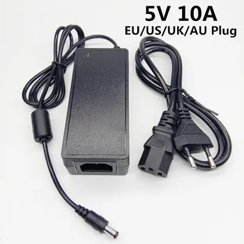 5V-os 10A 100-240V AC-DC Adapter 5V10A Ellátási Váltás Átalakító 5 V 5Volt EU usa UK, AU Csatlakozó Kábel 5.5*2.5 mm 5.5*2.1 mm