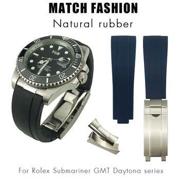 Ívelt Végén Fém Link Gumi Watchband 20mm Alkalmas Rolex Daytona GMT csúszózár Csat Submariner Szilikon Sport Karóra Szíj