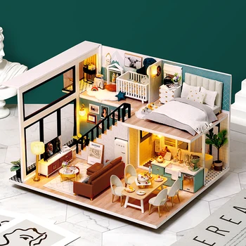 DIY 3D-s Fa Mini babaház Kit Kényelmes Élő Kreatív Épület Közgyűlés Modell Kabin Karácsonyi, Születésnapi Ajándékok