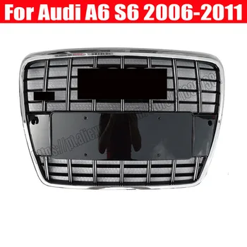 S6 Stílus Hűtőrács Grill, Audi A6, C6 2006 2007 2008 2009 09 2010 10 2011 11 2012 12 A Chrome Frame-S Gyűrű Fekete Háló